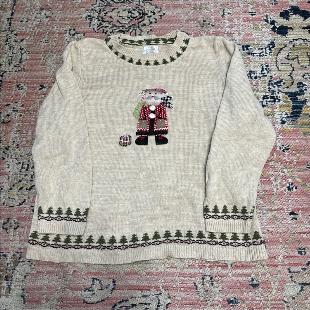 Christopher and Banks Cream Holiday Sweater with Santa Design